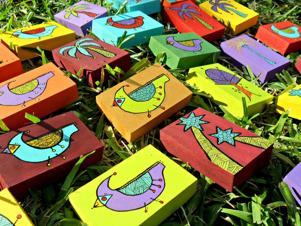 Fun Wood Art Blocks trees birds Luckii Arts Casey Virata