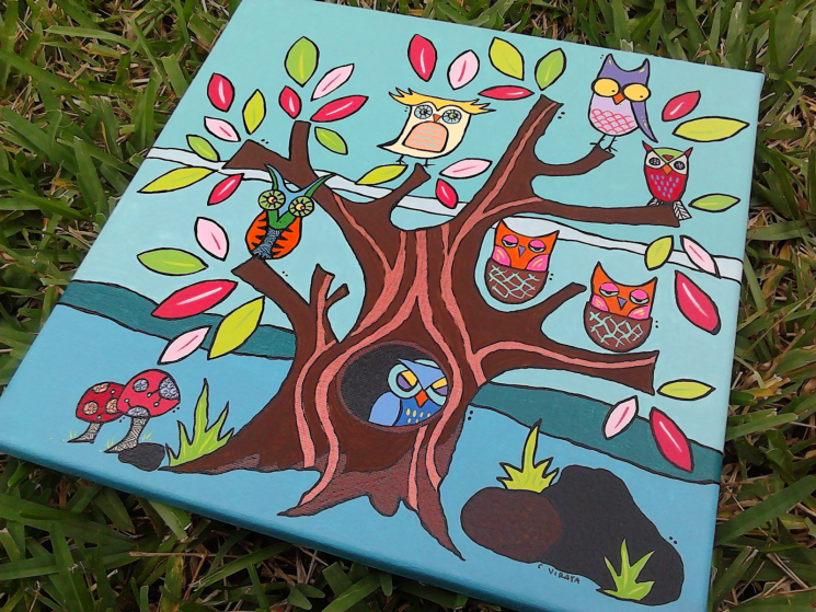 Owls in a Tree canvas
