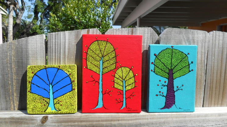 Three trees paintings