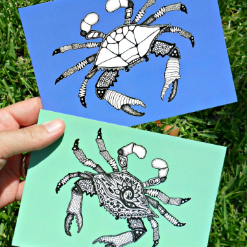 Crab and Ocean Animal Art Postcards
