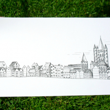 Pen illustration Sketchy Town black and white