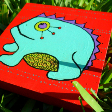 blue frog childrens wood art block