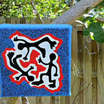 mini 4 x 4 painting Let's Dance art in blue and red