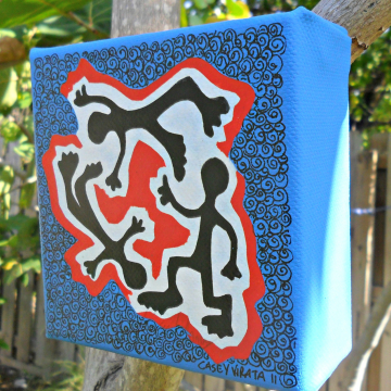 mini 4 x 4 painting Let's Dance art in blue and red