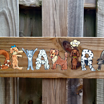 Dog alphabet letters and numbers wood signs