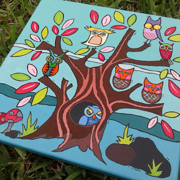 Owls in a Tree canvas