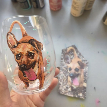 Hand painted Pet Portrait glassware