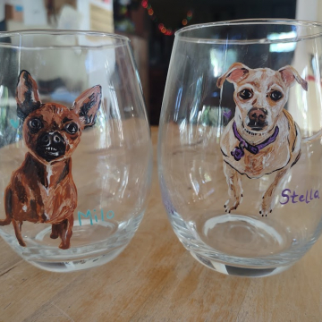 Hand painted Pet Portrait glassware