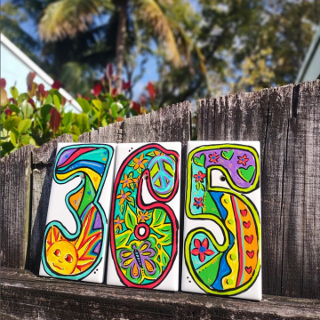 Hippie Boho House Numbers on Tile